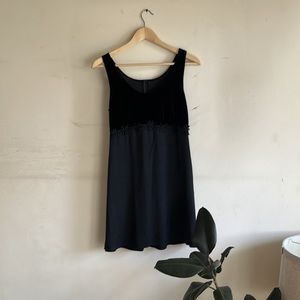 Vintage velvety black dress with floral applique M